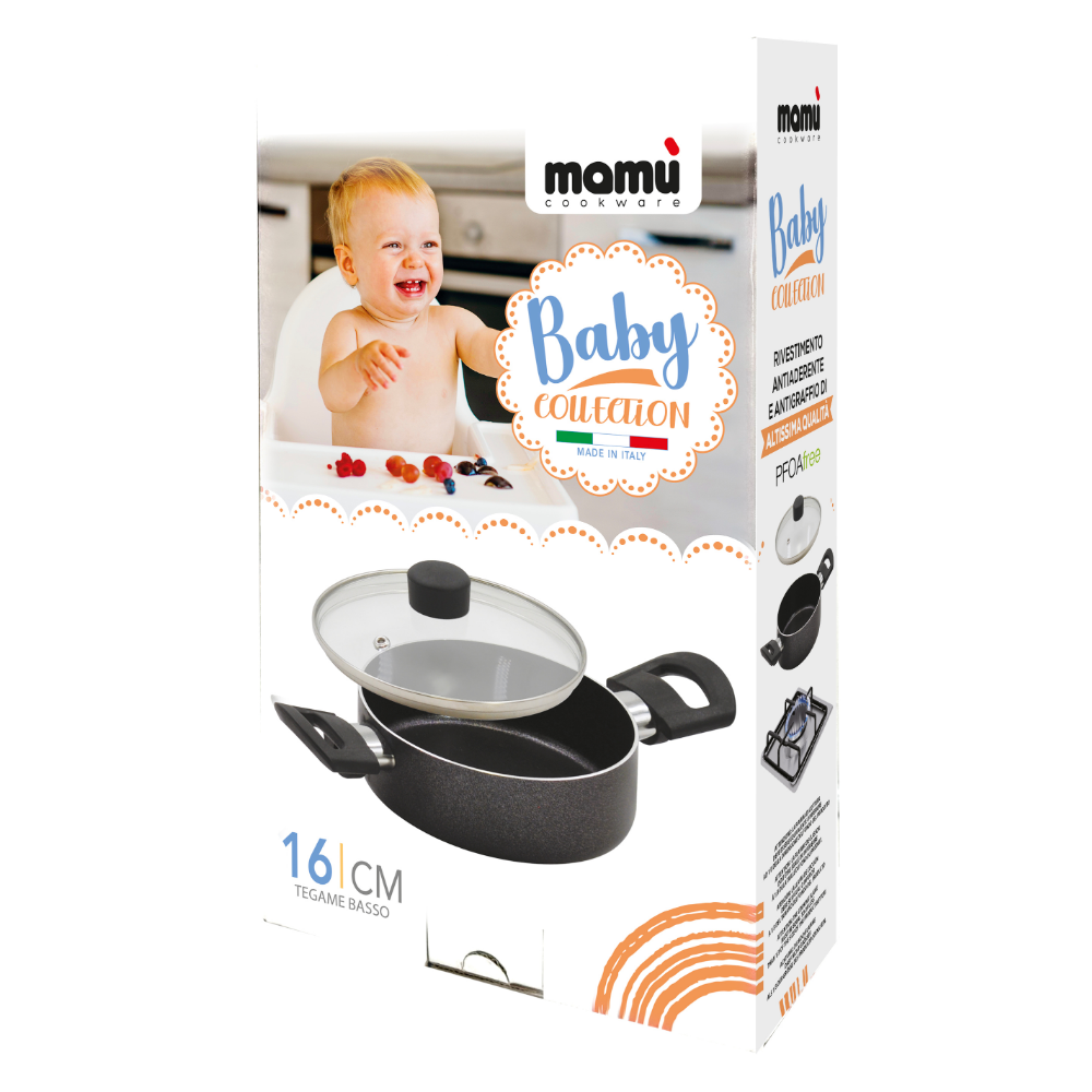 Mamù Tegame mini basso 16 cm antiaderente in alluminio con coperchio in vetro pfoa free cottura veloce made in italy_2