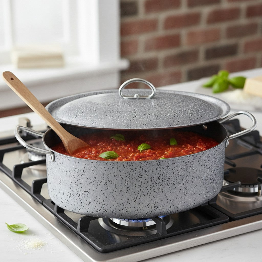 Casseruola Ovale antiaderente maneggevole alluminio PFOA free antigraffio pratica cottura veloce made in italy_8