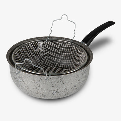 Friggitrice con un manico antiaderente maneggevole alluminio PFOA free antigraffio pratica cottura veloce made in italy