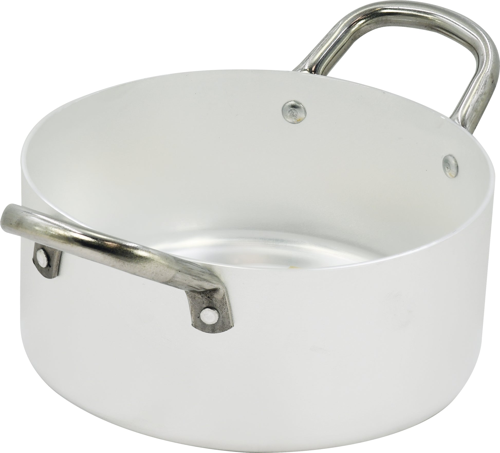 Casseruola in alluminio bianco con due manici in ferro piccola misura made in italy