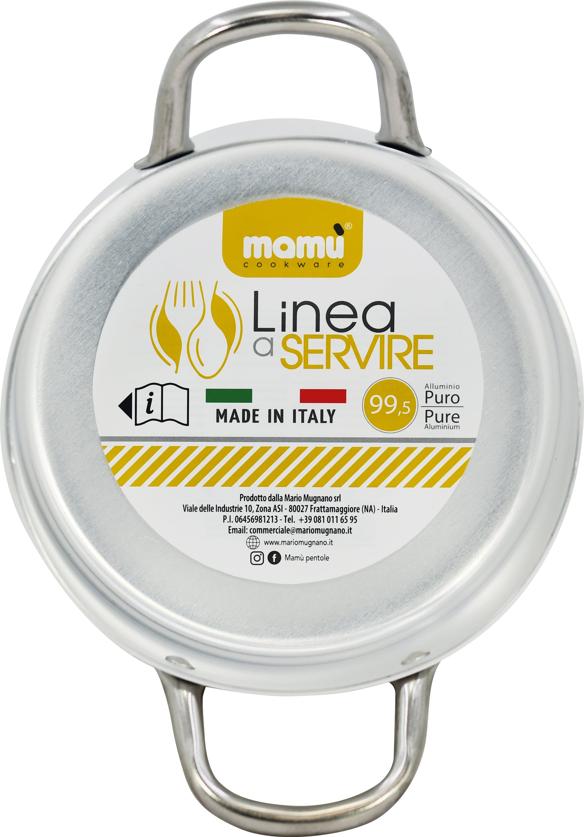 Casseruola in alluminio bianco con due manici in ferro piccola misura made in italy
