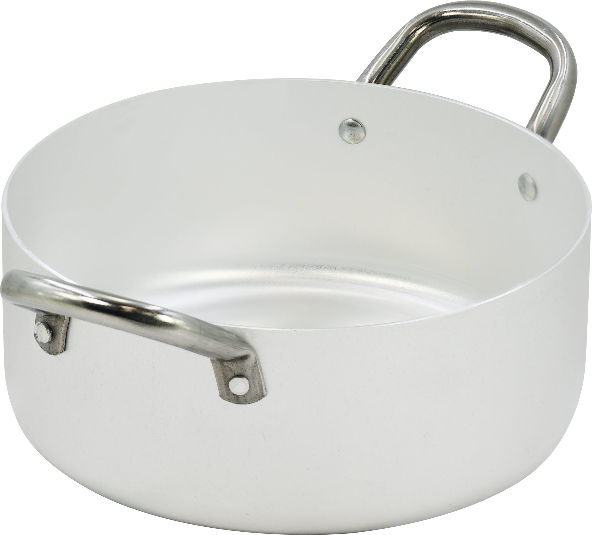 Casseruola in alluminio bianco con due manici in ferro piccola misura made in italy