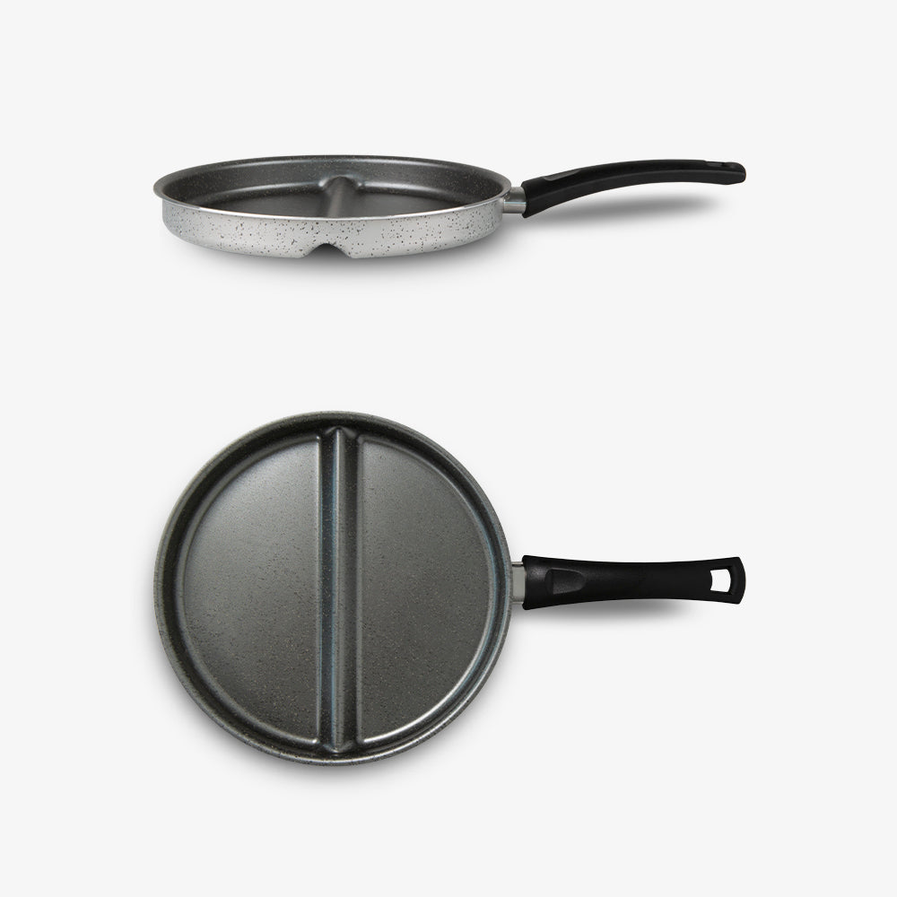 Padella doppia cottura antiaderente in alluminio con separatore con un manico antigraffio made in italy_5