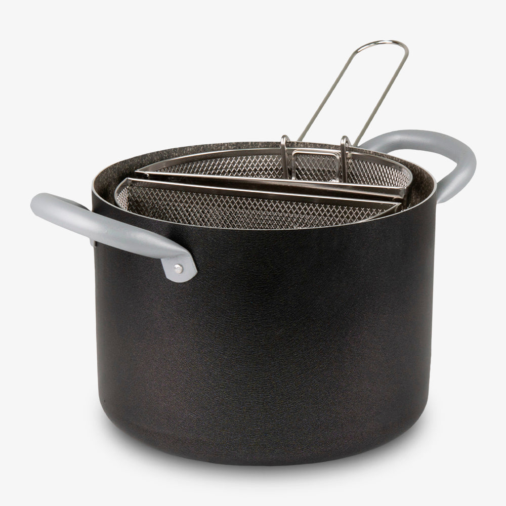 Pentola due cestelli con un manico estraibile con coperchio in vetro antiaderente alluminio pfoa free antigraffio made in italy_1