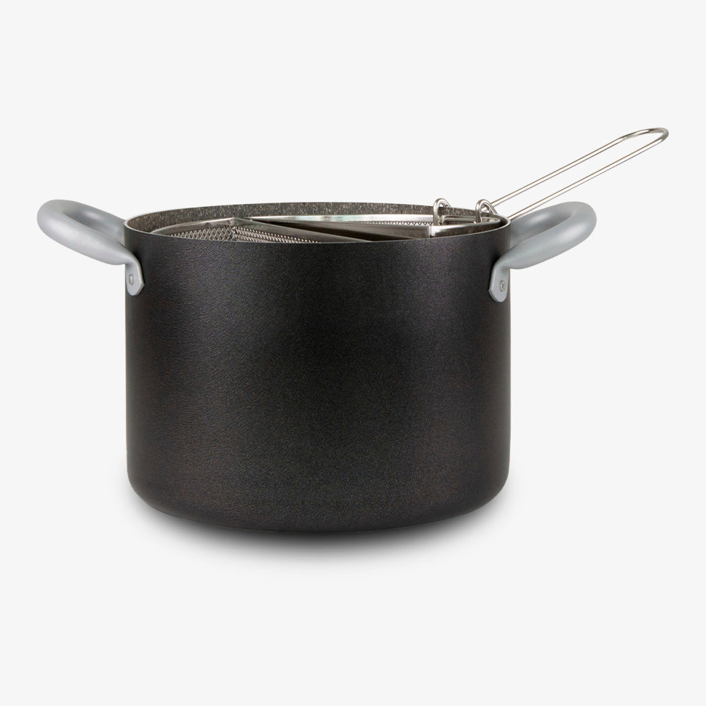 Pentola due cestelli con un manico estraibile con coperchio in vetro antiaderente alluminio pfoa free antigraffio made in italy_3 - 3