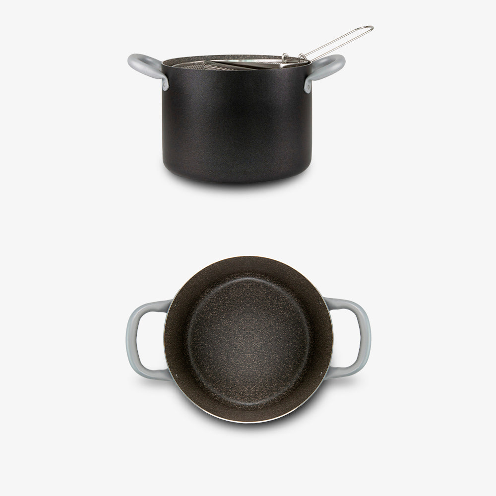 Pentola due cestelli con un manico estraibile con coperchio in vetro antiaderente alluminio pfoa free antigraffio made in italy_5