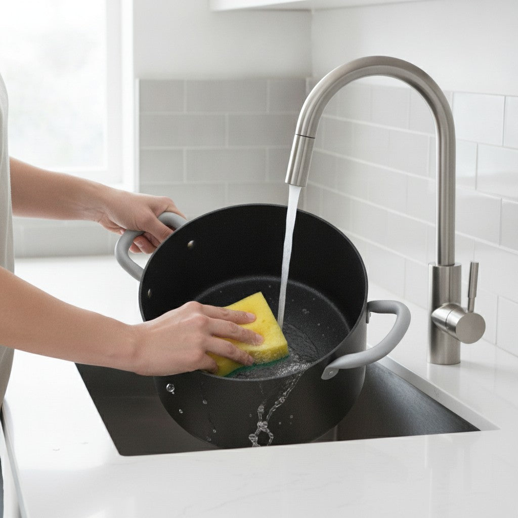 Pentola due cestelli con un manico estraibile con coperchio in vetro antiaderente alluminio pfoa free antigraffio made in italy_7