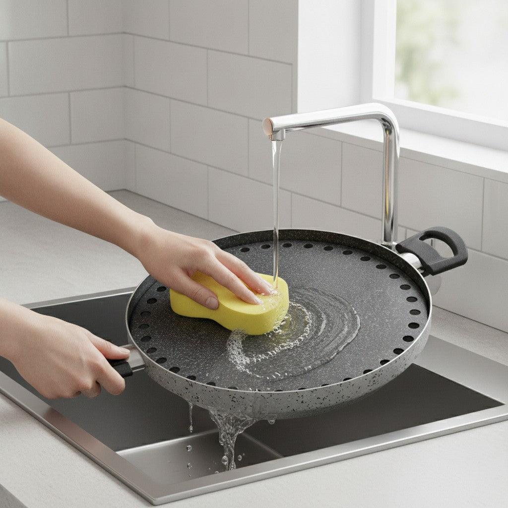 Piastra Grill antiaderente maneggevole alluminio PFOA free antigraffio pratica cottura veloce made in italy_7