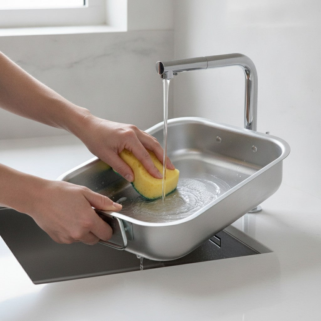 Rostiera in alluminio bianco con manico in ferro capiente horeca casalinga made in italy_7