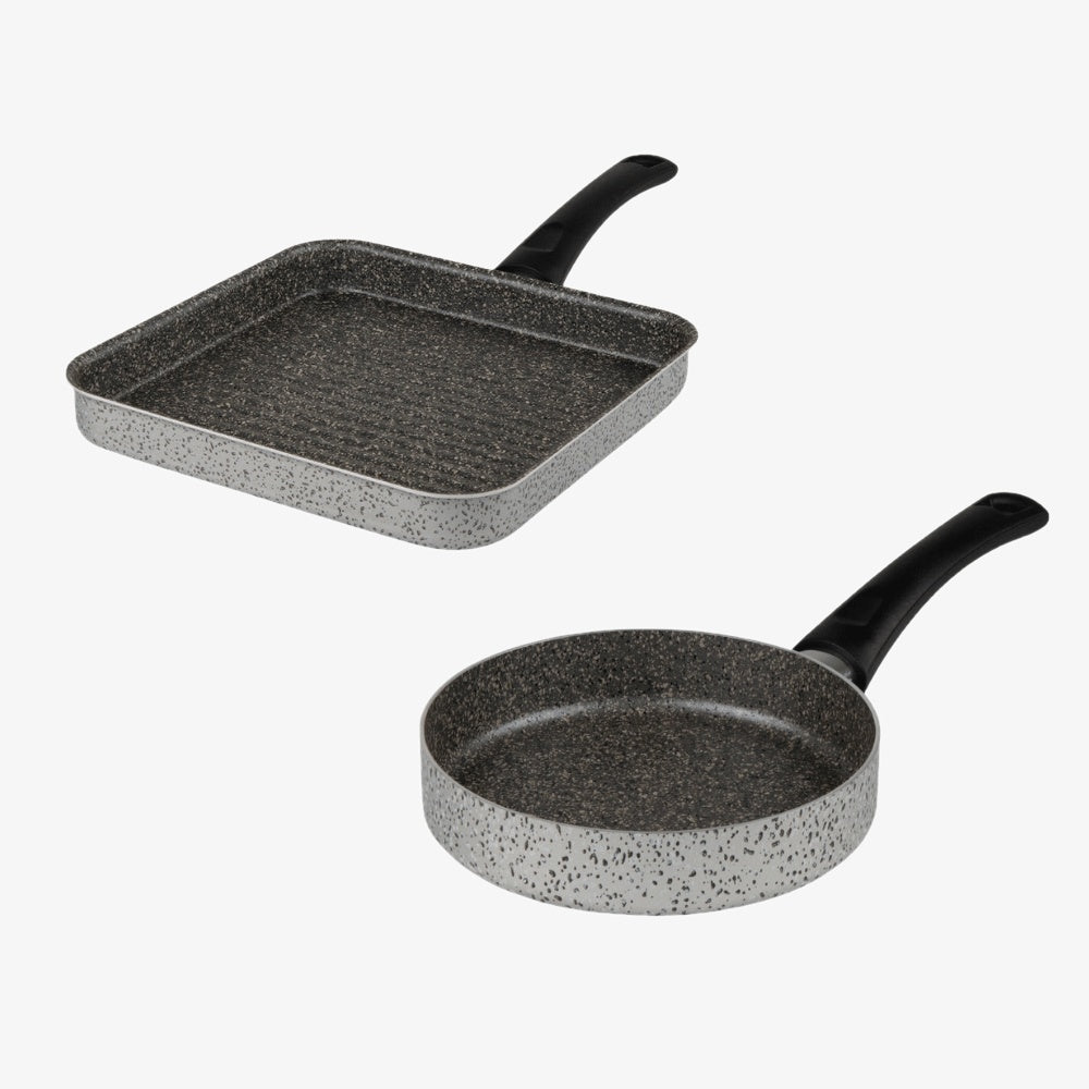 Set 2 padelle grill antiaderente PFOA free antigraffio pratica cottura veloce made in italy