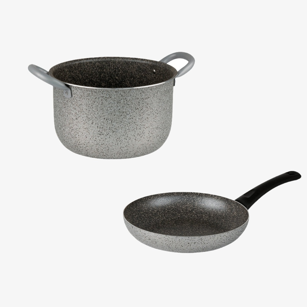 Set 2 pezzi cucinare a casa con pentola e padella antiaderenti in alluminio PFOA free made in italy