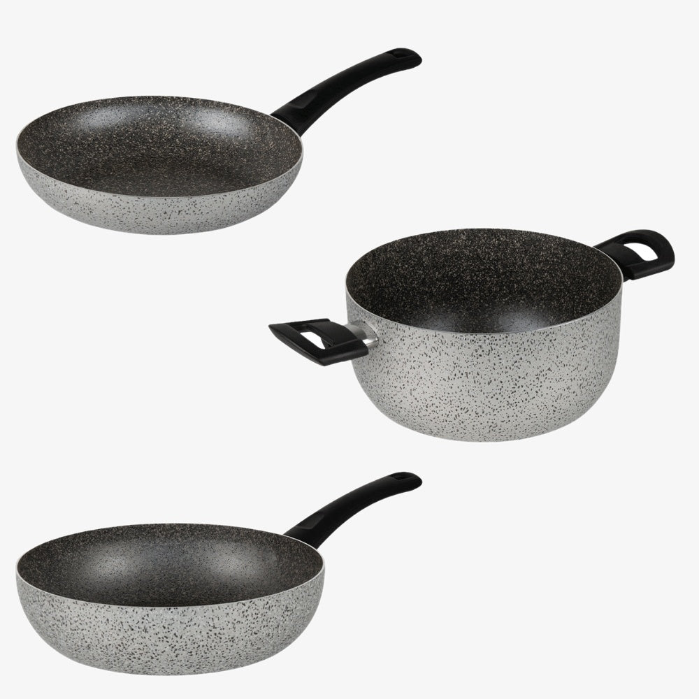 Set pranzo 3 prodotti padella, saltapasta casseruola antiaderente in alluminio antigraffio made in italy