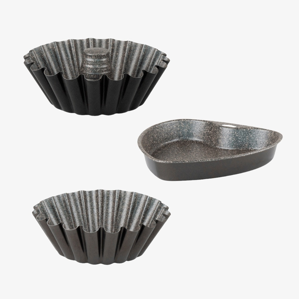Set 3 stampi budino, cuore, margherita antiaderente 7 strati PFOA free antigraffio made in italy
