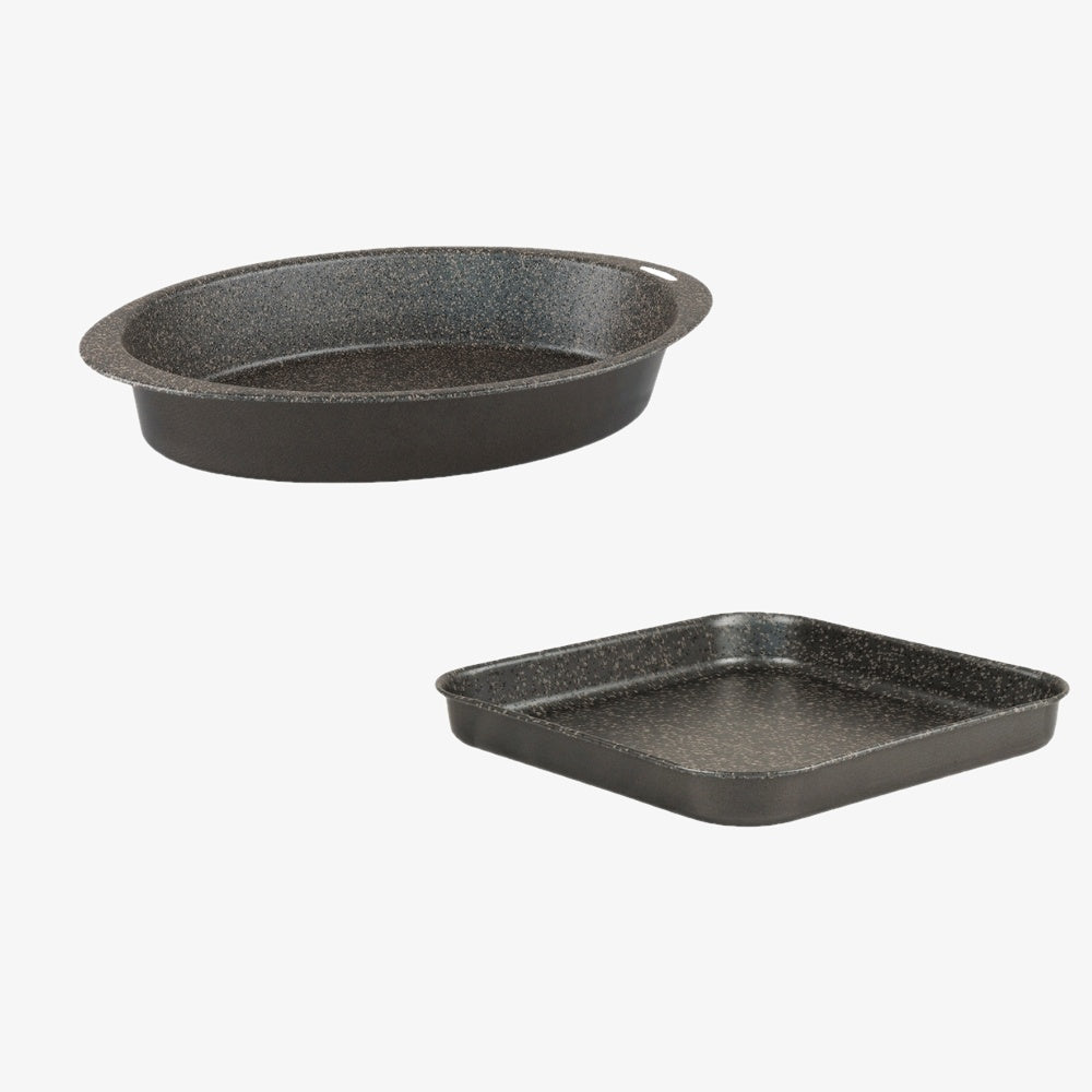 Set 2 pezzi teglie da forno quadrata e ovale antiaderenti antigraffio in alluminio made in italy