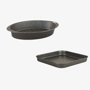 Set 2 pezzi teglie da forno quadrata e ovale antiaderenti antigraffio in alluminio made in italy