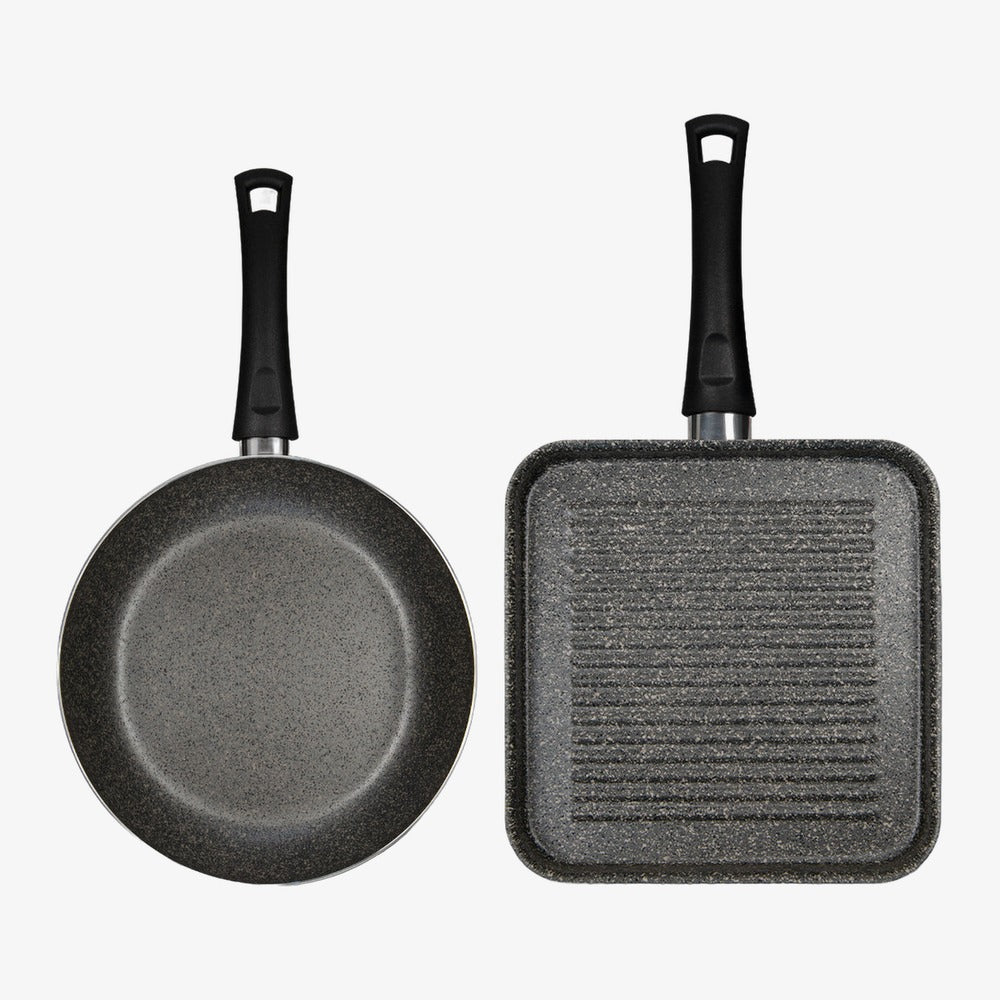 2-teiliges Set: Pfanne und Grillpfanne mit Antihaftbeschichtung aus Aluminium – Foto 1