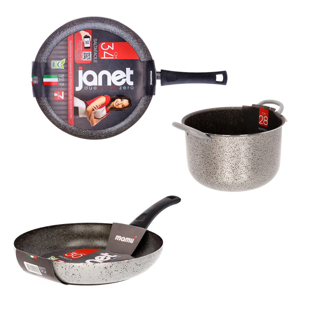 Mamù Set 3 pezzi cucinare a casa con pentola, padella, saltapasta antiaderente alluminio antigraffio made in italy_1