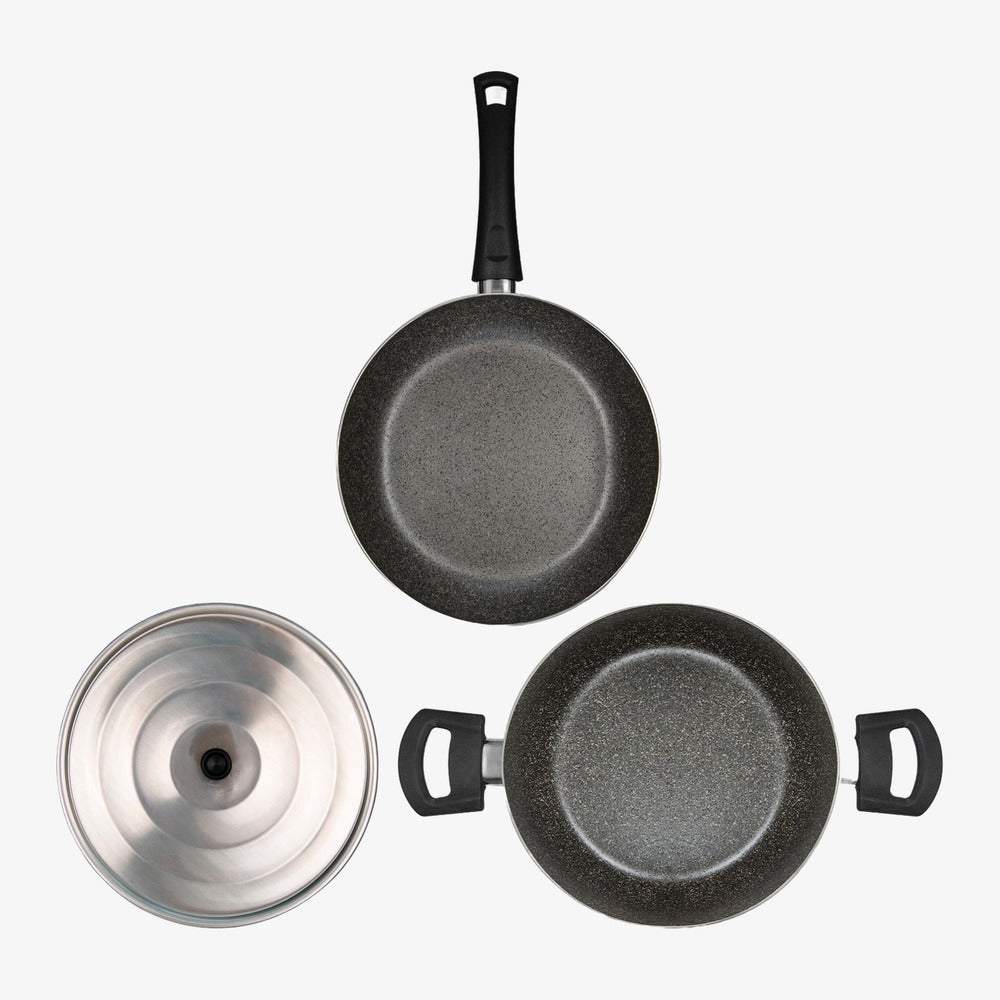 3-teiliges Pasta-Set: Topf, Pfanne und Deckel, antihaftbeschichtetes Aluminium – Foto 1