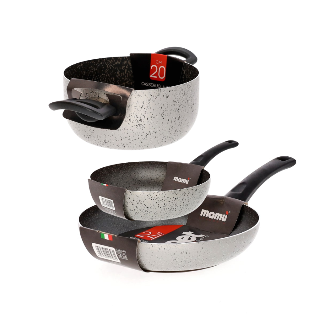 Mamù Set pranzo 3 prodotti padella, saltapasta casseruola antiaderente in alluminio antigraffio made in italy_1