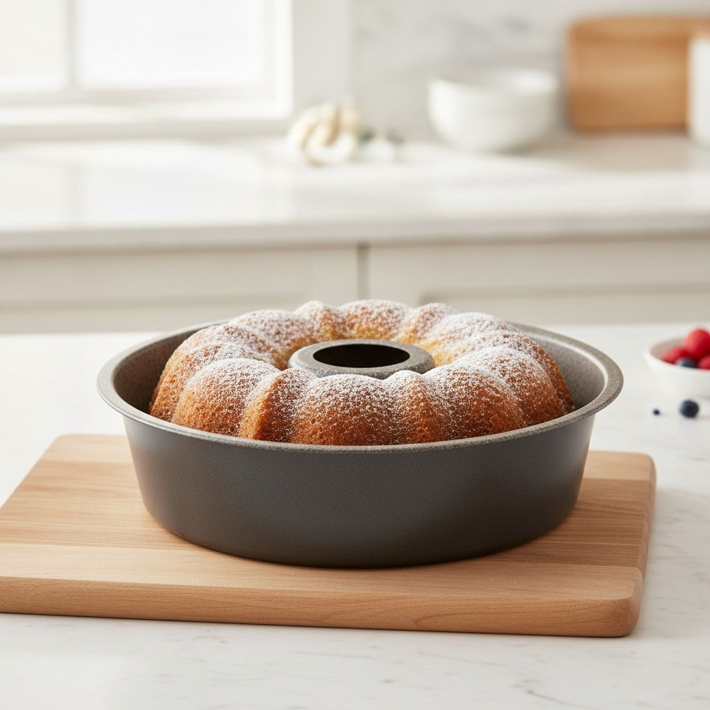 7-layer non-stick aluminum donut mold, PFOA-free, scratch-resistant, made in Italy.