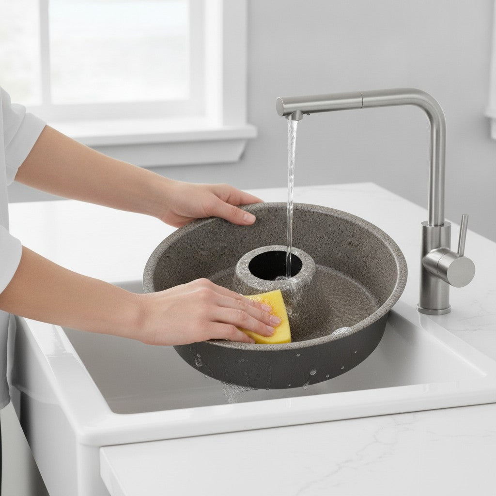 7-layer non-stick aluminum donut mold, PFOA-free, scratch-resistant, made in Italy.