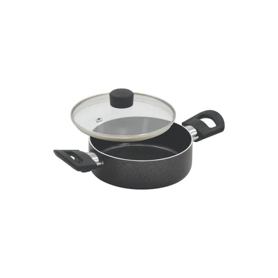 Niedrige Mini-Pfanne (16 cm) aus Aluminium mit Antihaftbeschichtung und PFOA-freiem Glasdeckel für schnelles Garen, hergestellt in Italien