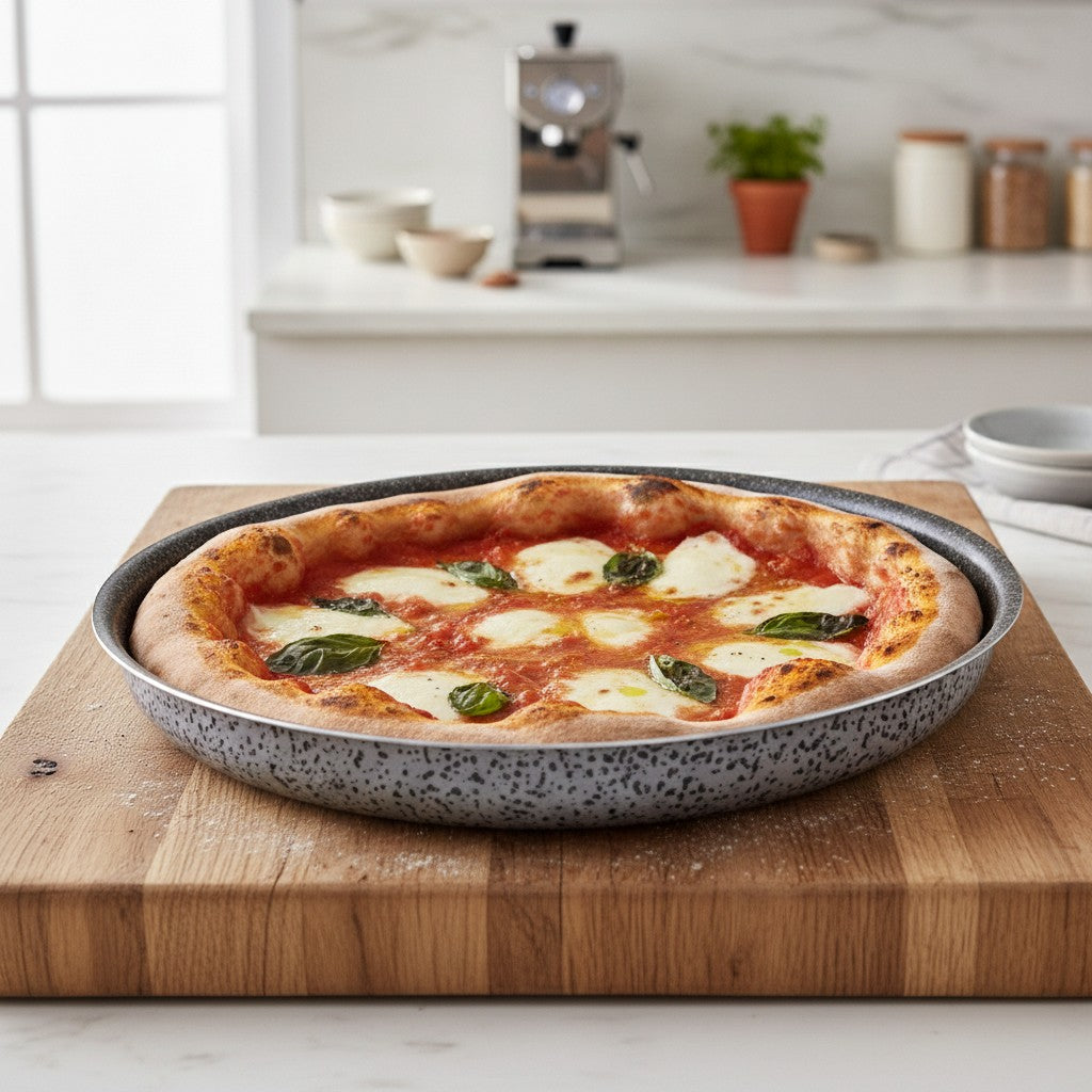 Tortiera pizza antiaderente maneggevole alluminio PFOA free antigraffio pratica cottura veloce made in italy_8 - 8
