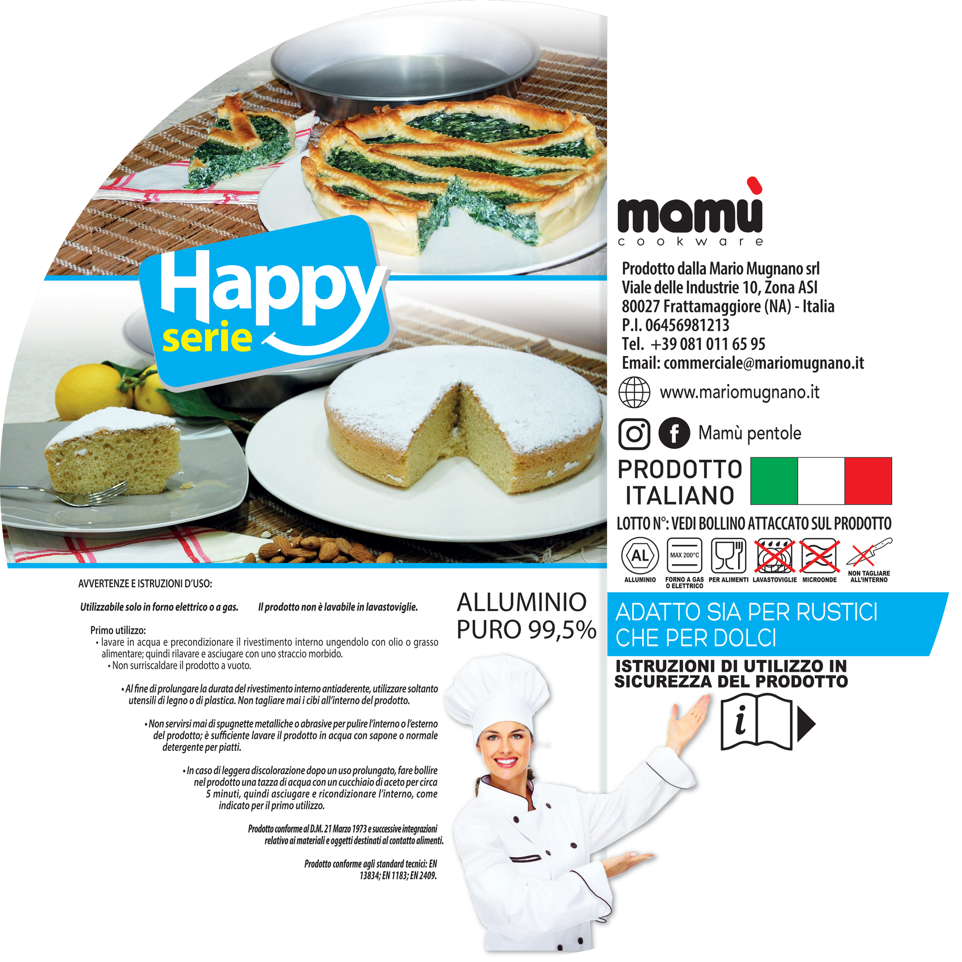 Durable white aluminum conical cake pan made in Italy