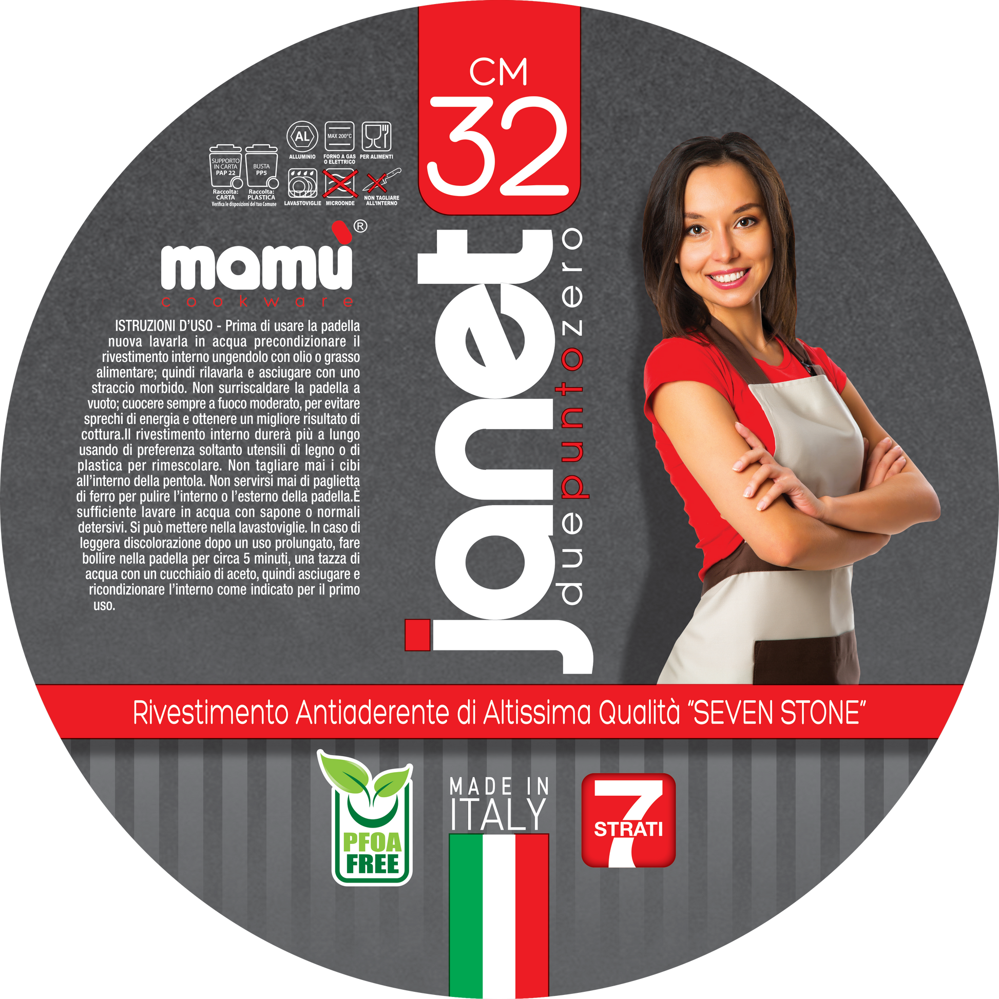 Konischer Antihaft-Topf, handlich, PFOA-freies Aluminium, kratzfest, praktisch, schnelles Kochen, hergestellt in Italien