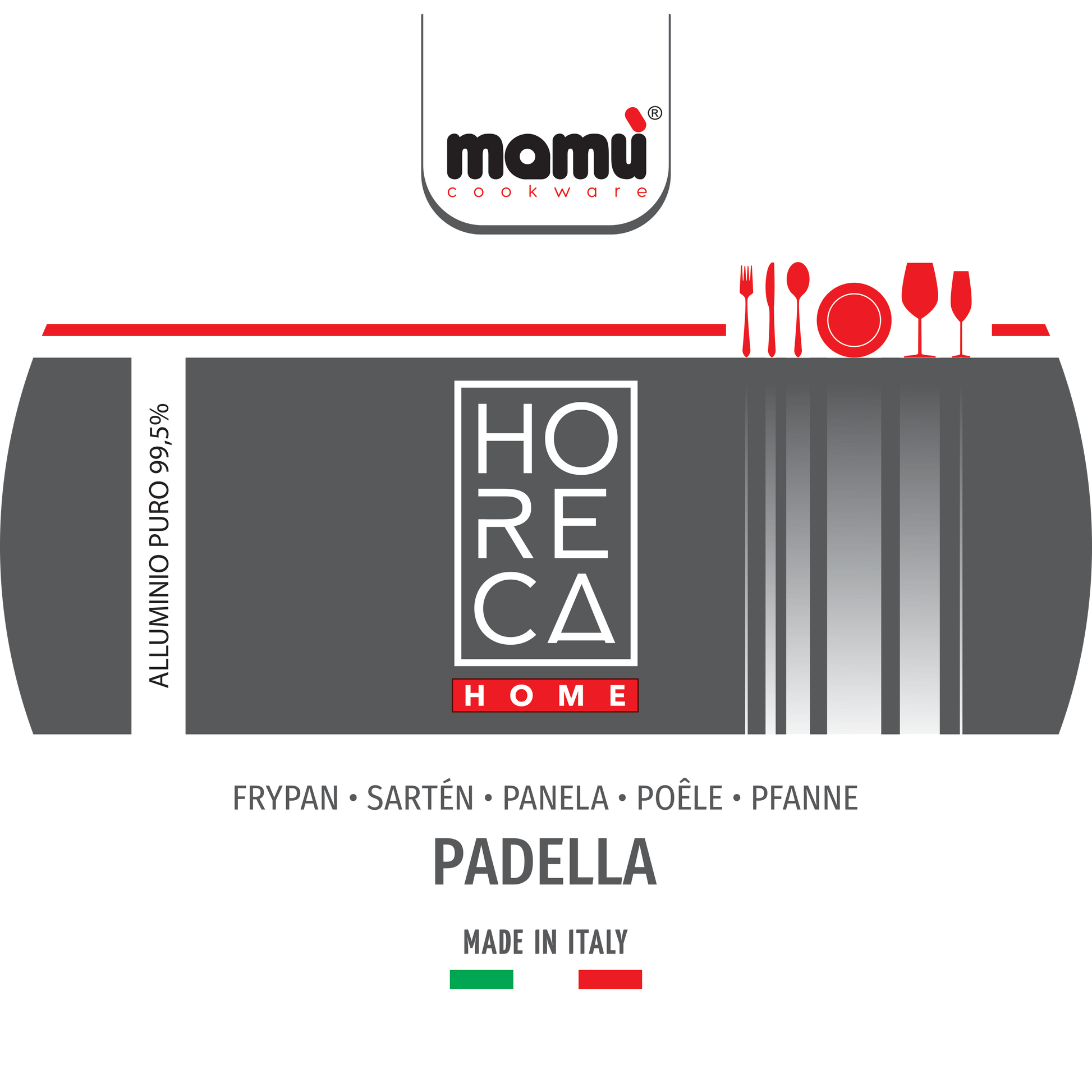 Mamù Set Professionale 3 prodotti padella, saltapasta, tegame in alluminio puro linea professionale made in italy_2