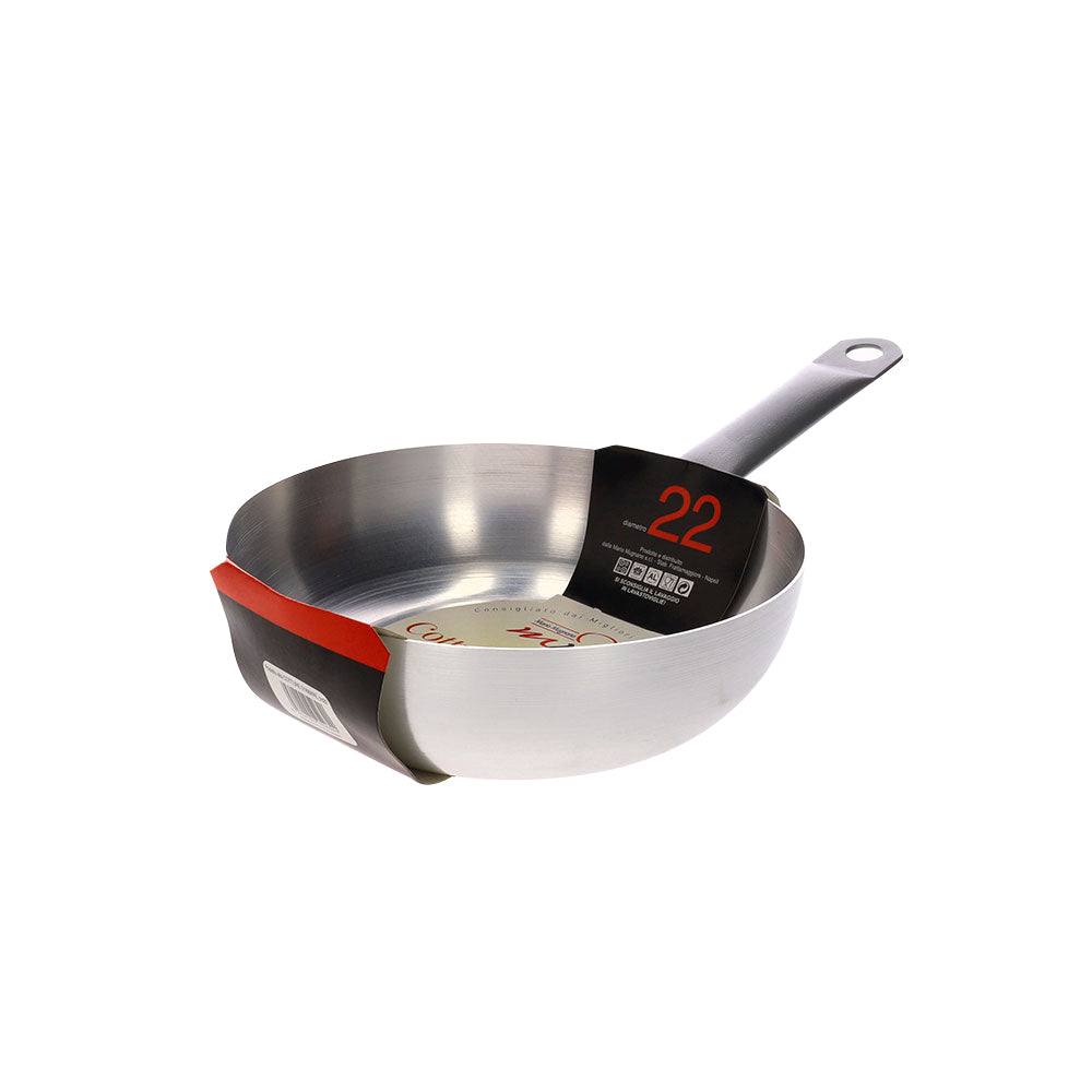 White aluminum sauté pan with large iron handle for home use, making you feel like a chef, made in Italy.