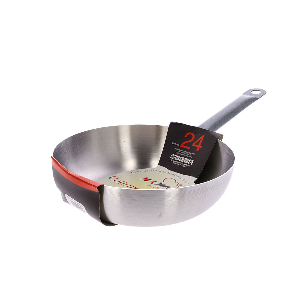 White aluminum sauté pan with large iron handle for home use, making you feel like a chef, made in Italy.