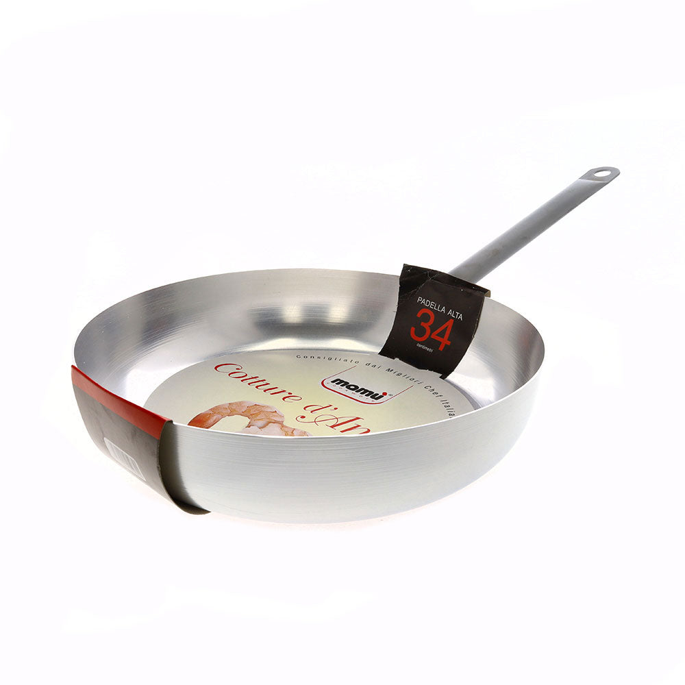 White aluminum sauté pan with large iron handle for home use, making you feel like a chef, made in Italy. - 12