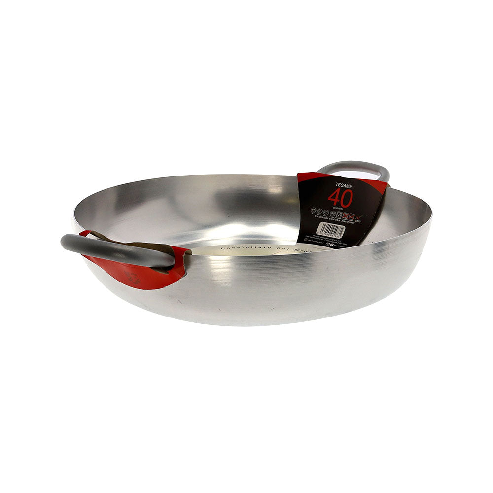 Weiße Aluminiumpfanne mit Eisengriff, große Größe, für den Gastronomiebereich, für das Gefühl, ein Profikoch zu sein, hergestellt in Italien