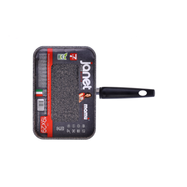 Rechteckige Grillpfanne, längliche Form, antihaftbeschichtet, handlich, PFOA-frei, kratzfestes Aluminium, praktisch, schnelles Garen, hergestellt in Italien