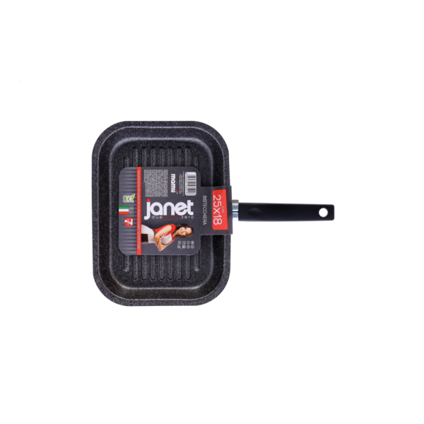 Compact and functional rectangular grill pan, non-stick, easy to handle, PFOA-free, scratch-resistant aluminum, practical, fast cooking, made in Italy