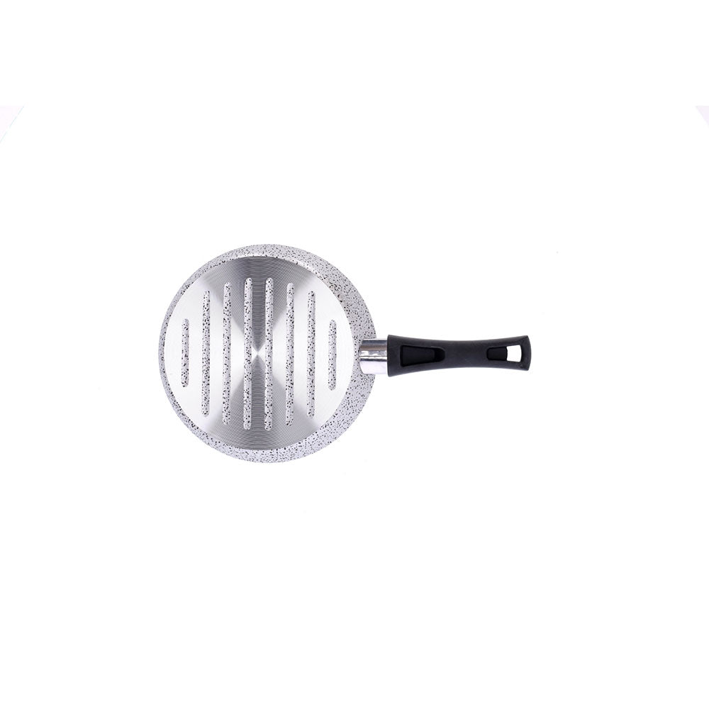 Round non-stick grill pan, easy to handle, PFOA-free, scratch-resistant aluminum, practical, fast cooking, made in Italy