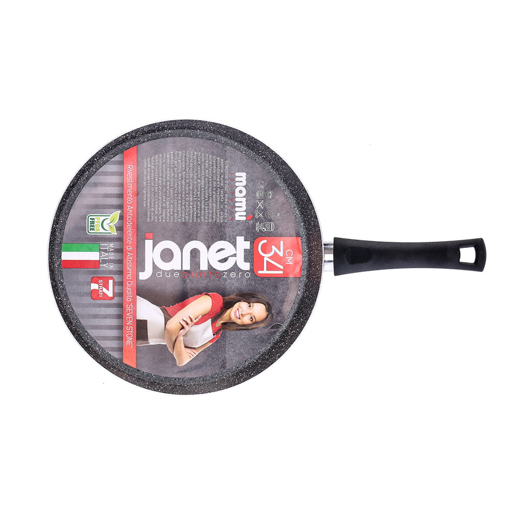 Easy to handle, non-stick, scratch-resistant, PFOA-free aluminum plate, practical, fast cooking, made in Italy