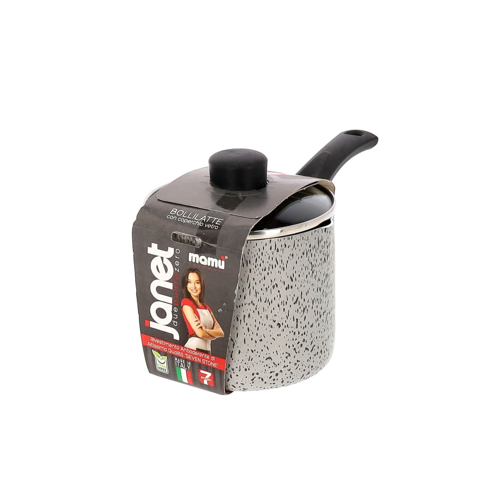 Antihaftbeschichteter Milchtopf mit Glasdeckel, handlich, PFOA-frei, kratzfestes Aluminium, praktisch, schnelles Kochen, hergestellt in Italien