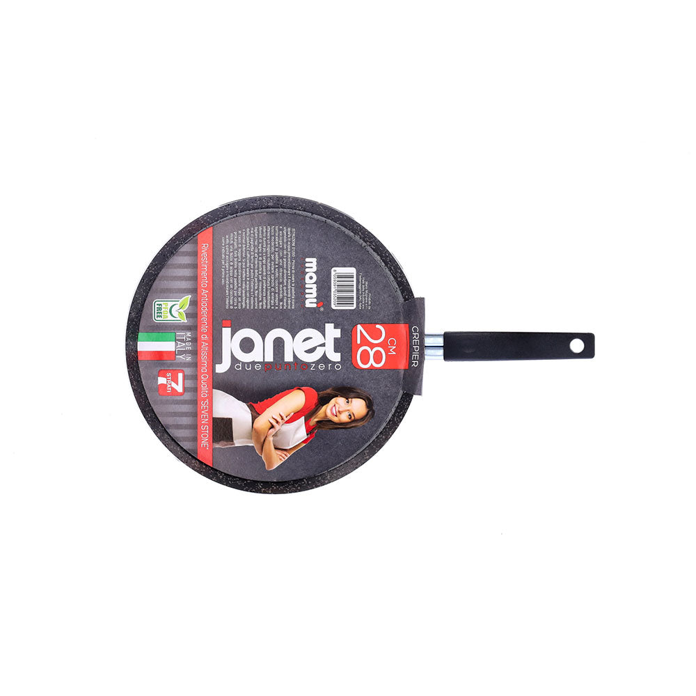 Non-stick crepe pan, easy to handle, PFOA-free, scratch-resistant aluminum, practical, fast cooking, made in Italy