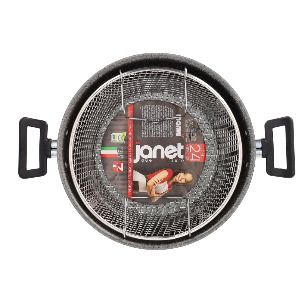 Friggitrice con due manici antiaderente maneggevole alluminio PFOA free antigraffio pratica cottura veloce made in italy