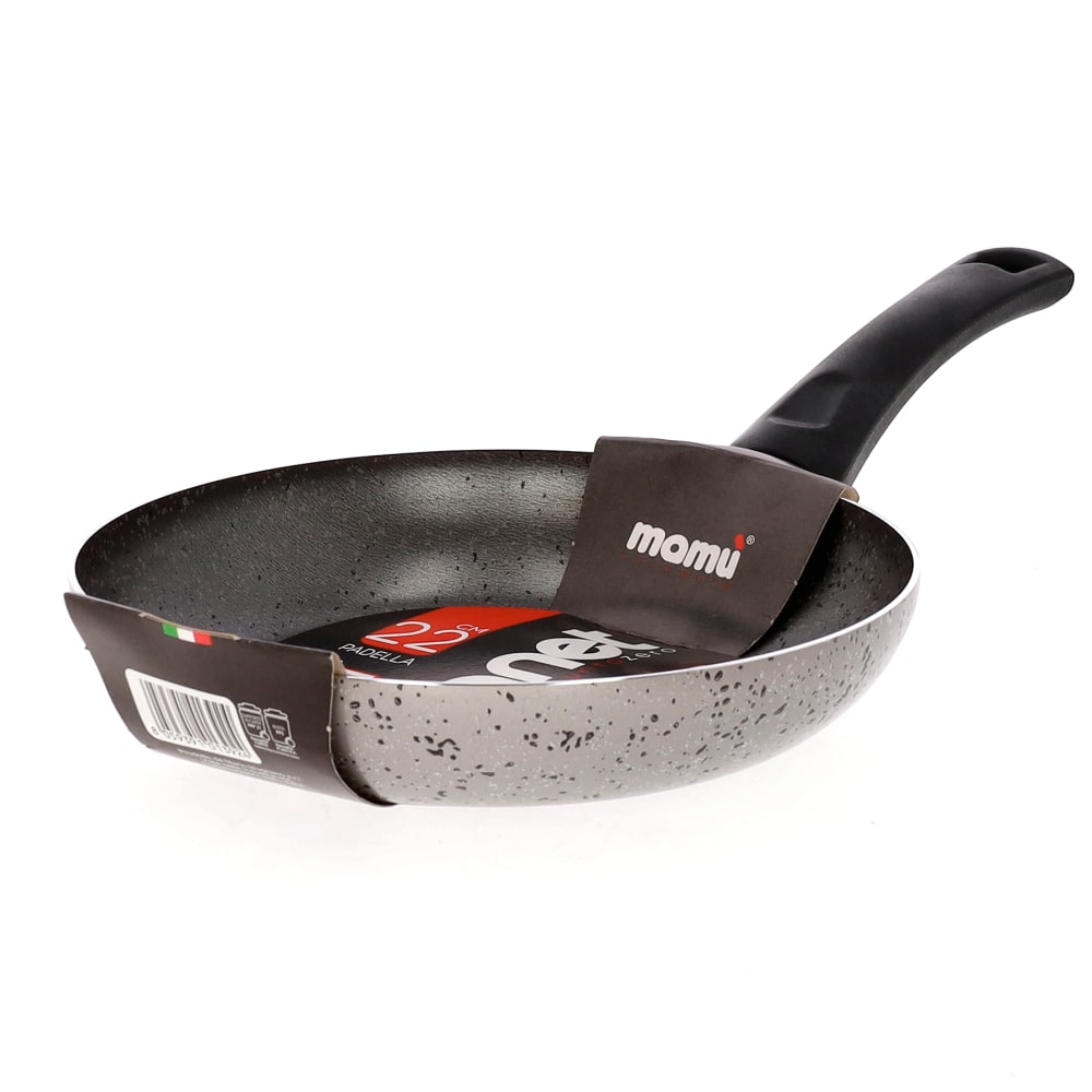 Leicht zu handhabende, kratzfeste, PFOA-freie Aluminium-Antihaftpfanne für schnelles Kochen, hergestellt in Italien.