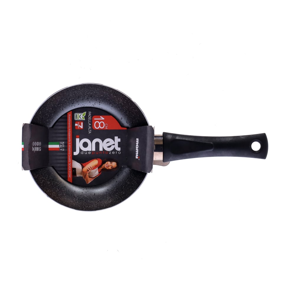 Non-stick, easy-to-handle, scratch-resistant PFOA-free aluminum pan with a practical, quick-cooking handle, made in Italy.