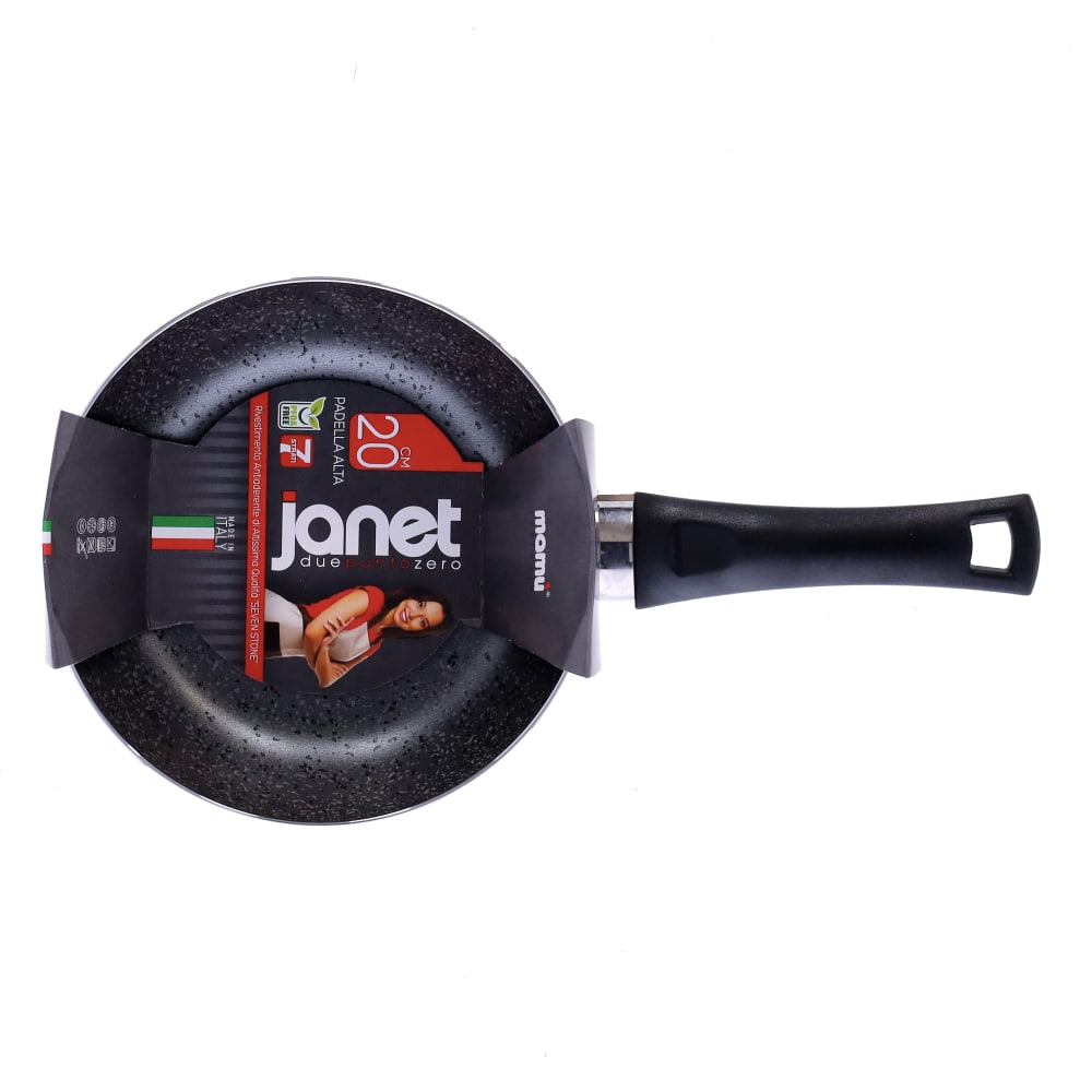 Antihaftbeschichtete, handliche, kratzfeste und PFOA-freie Aluminiumpfanne mit praktischem Griff für schnelles Kochen, hergestellt in Italien.