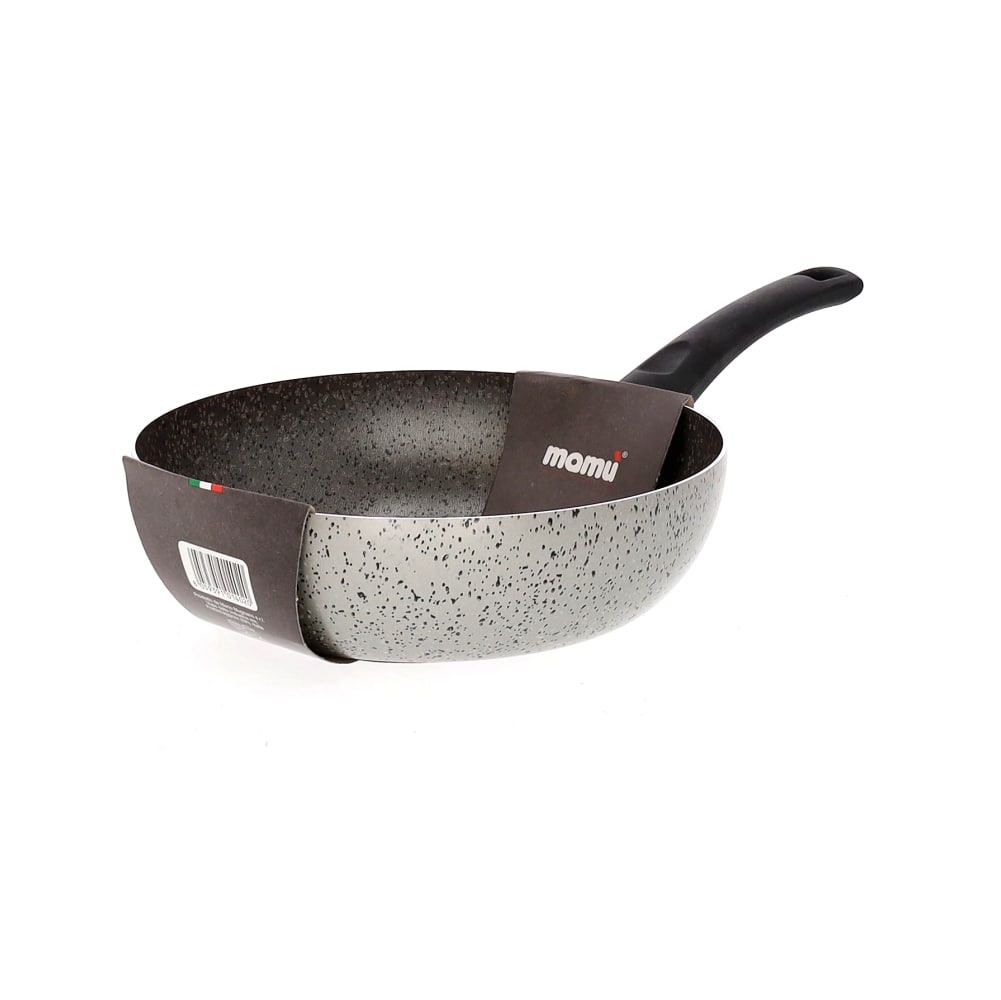 Antihaftbeschichtete, handliche, kratzfeste und PFOA-freie Aluminiumpfanne mit praktischem Griff für schnelles Kochen, hergestellt in Italien.