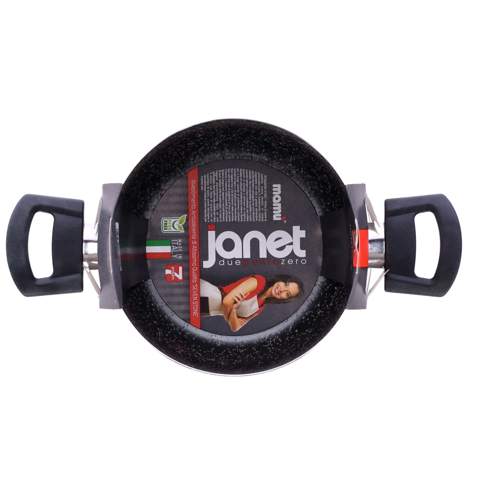 Easy-to-handle, scratch-resistant, PFOA-free aluminum non-stick pan for quick cooking, made in Italy.