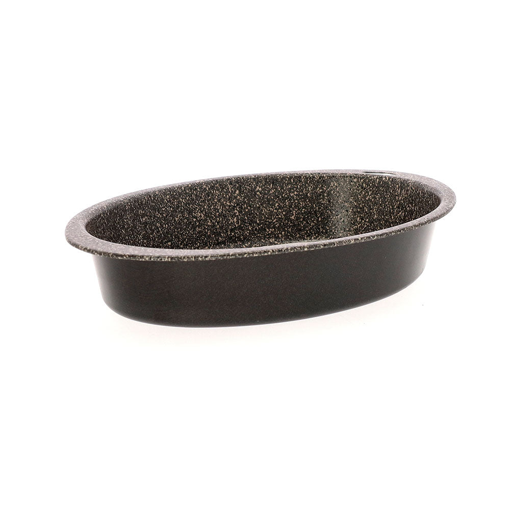 Ovale, antihaftbeschichtete 7-lagige Aluminium-Backform, PFOA-frei, kratzfest, hergestellt in Italien.