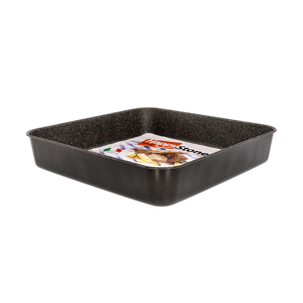 Square baking pan, non-stick, 7-layer aluminum, PFOA-free, scratch-resistant, made in Italy.