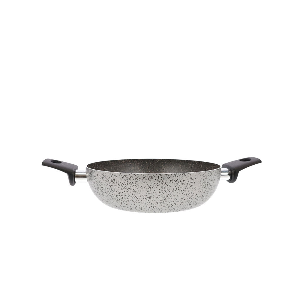 Antihaftbeschichtete, handliche und kratzfeste Aluminiumpfanne ohne PFOA mit zwei Griffen, praktisch, schnelles Kochen, hergestellt in Italien