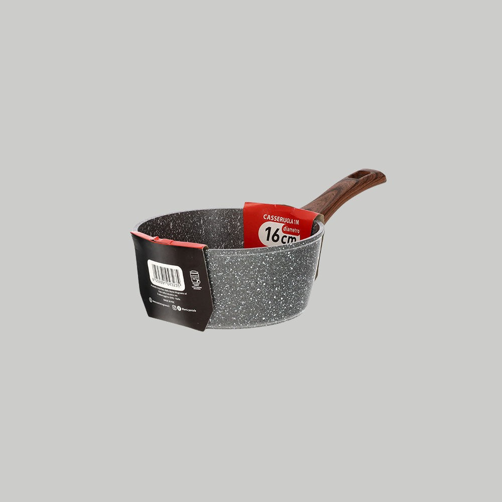 Saucepan with an extra-resistant thick induction handle